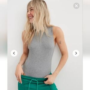 Aerie Gray Mock-Neck Ribbed Sleeveless Bodysuit NWT Medium